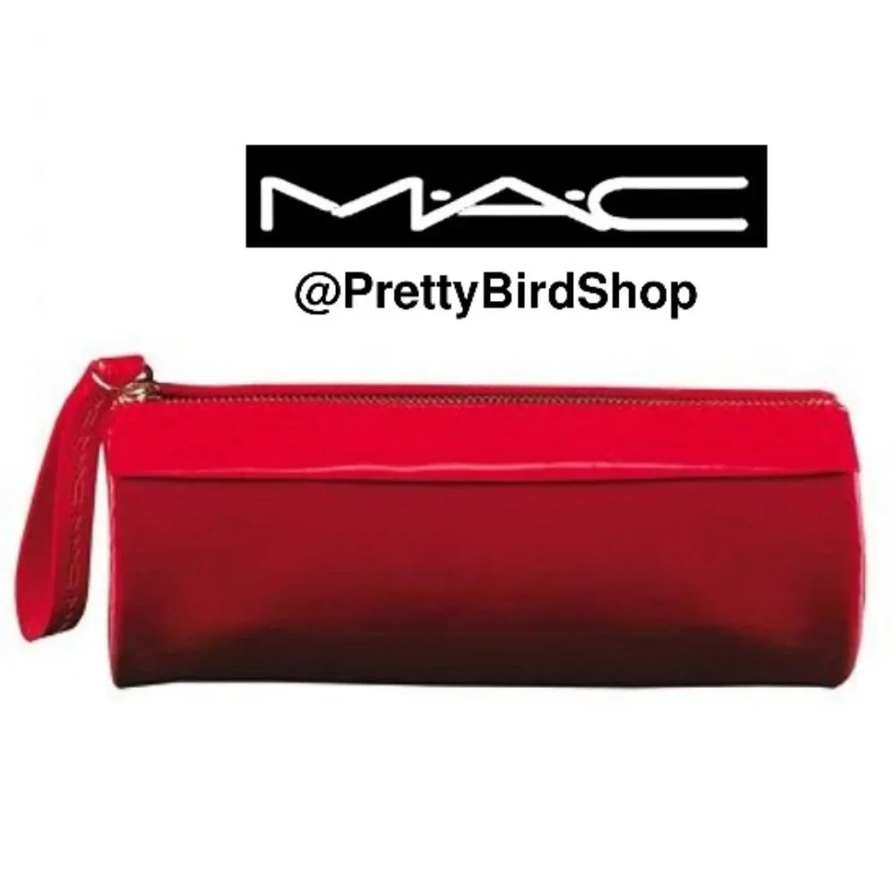 MAC 2 pc clutch red satin makeup case bag NEW patent leather Limited Edition